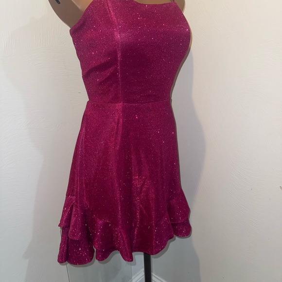 Women’s Pink Sparkly Semi Formal Dress Mini Strapless Tiered Size 11 - Picture 9 of 12
